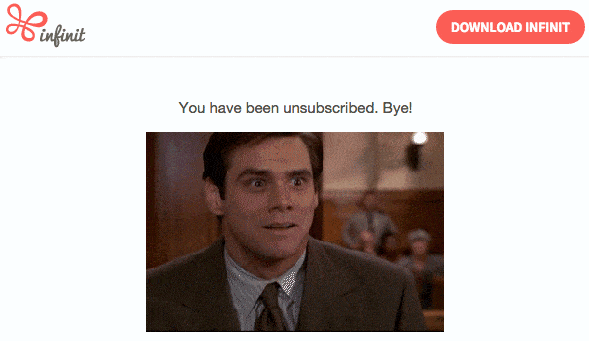 unsubscribe email example from Infinit