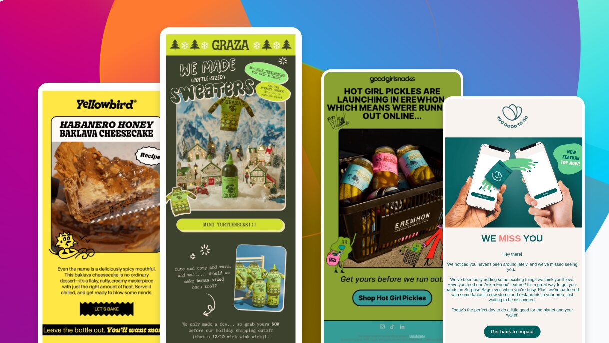 Graphic with examples of email design trends of doodles