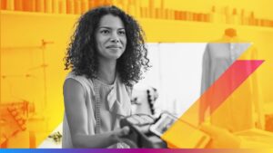 Person smiling asking for payment