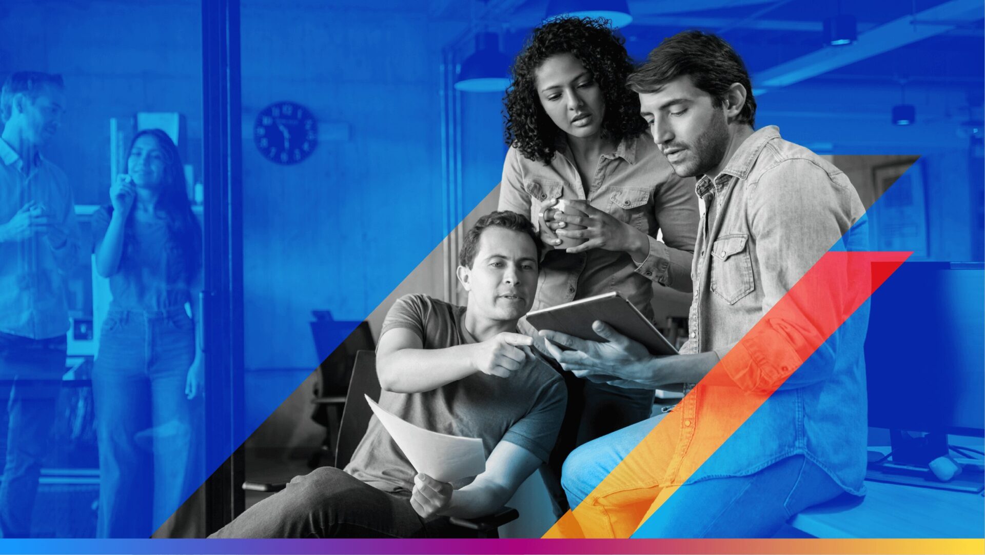 people collaborating around a tablet - featured image for humans-in-the-loop AI article