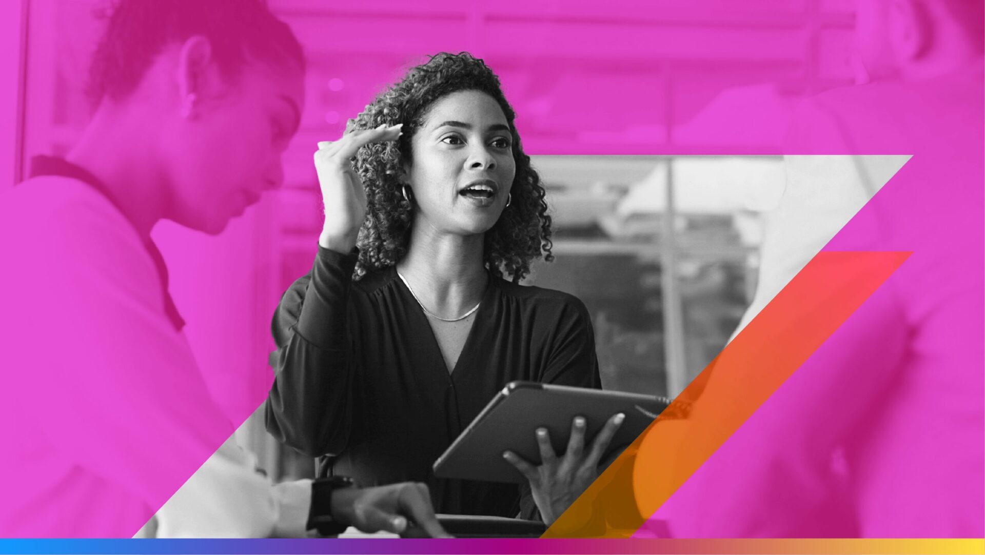 image of a person presenting with a tablet - featured image for the Forrester TEI study 2025